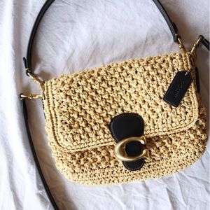Coach Straw Tabby Tan and Black Woven Bag